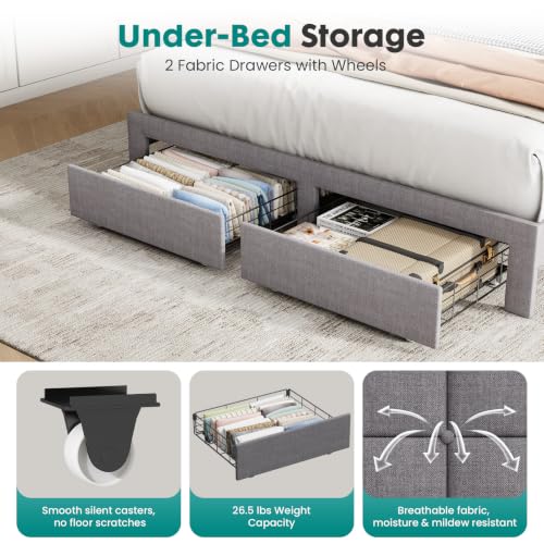 Queen Bed Frame, Upholstered Platform Bed Frame with Storage Drawers
