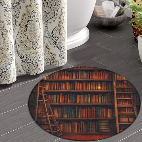 Home Decor Non Slip Kitchen Office Circle Rug, Machine Washable Modern Round Area Rug, Room Sofa Yoga Soft Round Carpet Library Bookshelf Vintage, 36inch