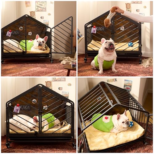 27.6" Dog Crate Furniture with Pull-Out Tray and Wheels