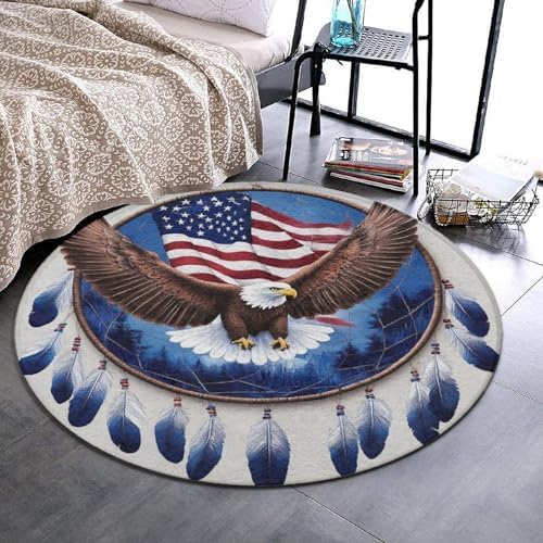 Highly Premium Quality Floor Mat, Office Chair Decor Mat, Room Sofa Yoga Soft Round Carpet Boho Totem Native American Flag Eagle Dream Catcher, 36inch