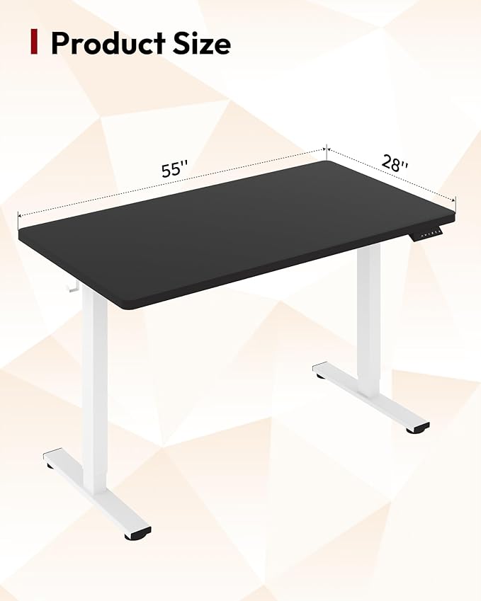 SANODESK Electric Standing Desk 55 x 28 Inches Whole-Piece Desktop Height Adjustable Stand Up Desk w/6-Button Controller Ergonomic Computer Desk for Home Office, White Frame + Black Tabletop