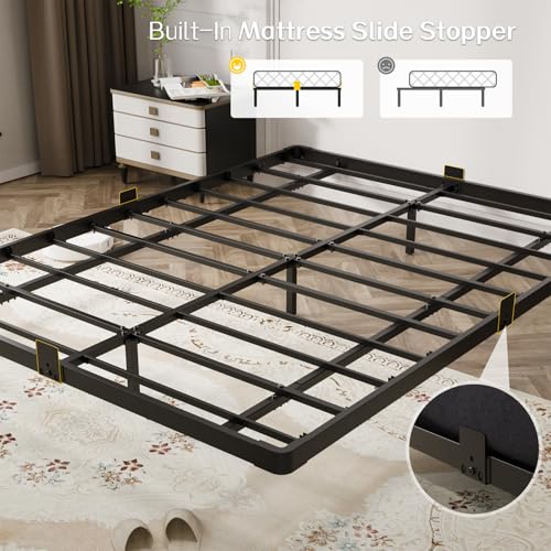 Floating Bed Frame Full Size Metal with LED Light & Charging Station