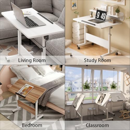 Small Standing Desk, Foldable Stand Up Desk with Wheels Mobile Computer Table Adjustable Height Desktop Sit Stand Table Workstations for Small Spaces and Home Office (Black)