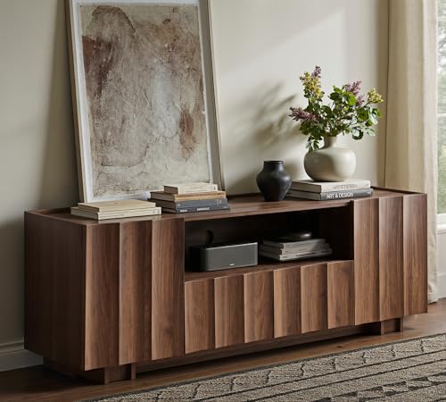 61" Mid Century Modern TV Stand with Storage, Wave Design, Walnut