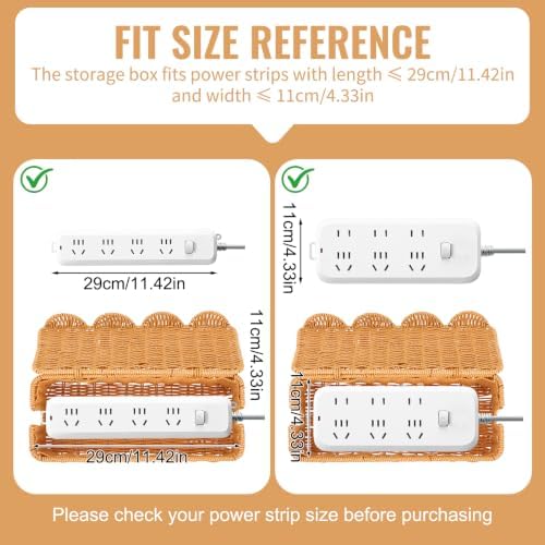 Scalloped Edge Handmade Cable Management Box, Elegant Plastic Rattan Cable Organizer, 2 Open Slots Sturdy Cord Hider Box, Under Desk Cord Organizer for Home TV Wires Computer Router USB Hub Strip (1)