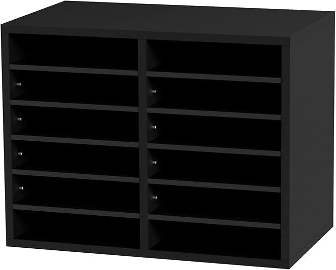 VEVOR Literature Organizers, 12 Compartments Office Mailbox with Adjustable Shelves，Wood Literature sorter 20.4x12x16.1 inches for Office, Home, Classroom, Mailrooms Organization, EPA Certified Black