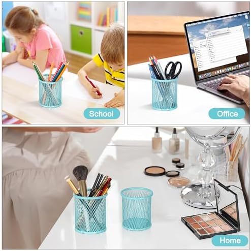 EasyPAG Pencil Holder for Desk, 2 Pack Metal Pen Organizer, Mesh Pencil Cup Organizer for Home, Office, Classroom, School, Light Blue