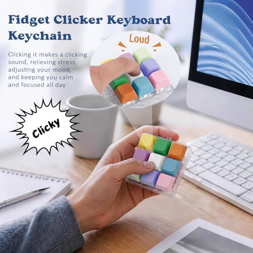 Keyboard Fidget Toy, Creamy Fidget Clicker Keyboard Fidget Keychain, Button Fidget Gifts for Adults, Boost Focus & Ease Anxiety Anywhere — Perfect Stress-Relief Gift (3×3 Grid Layout A)
