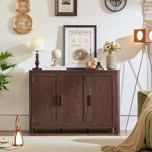 Walnut Sideboard Buffet Cabinet, 46" Arc-Shaped Storage Credenza