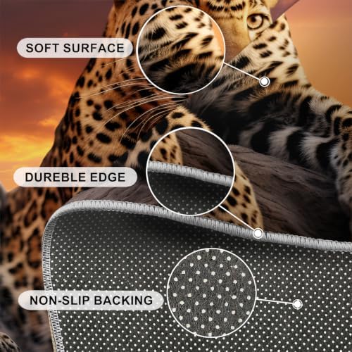 Leopard Round Area Rug - 3.3ft Cheetah Print Round Rug for Kitchen, Wildlife Circle Rugs Washable Soft Non-Slip Carpet for Bathroom Kitchen Decor Mat