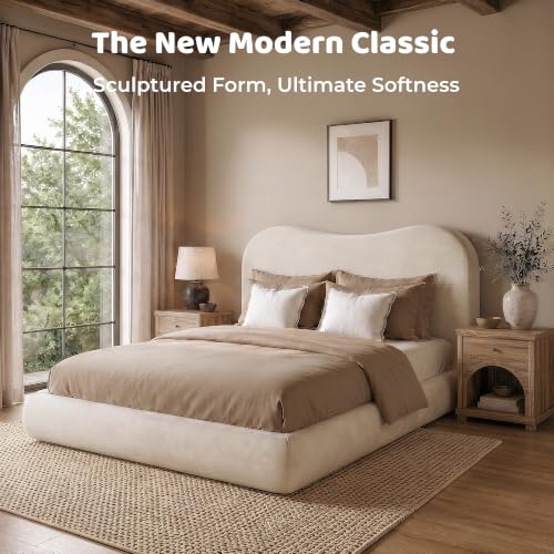 AirFrame Queen Upholstered Bed Frame with Camelback Curved Headboard