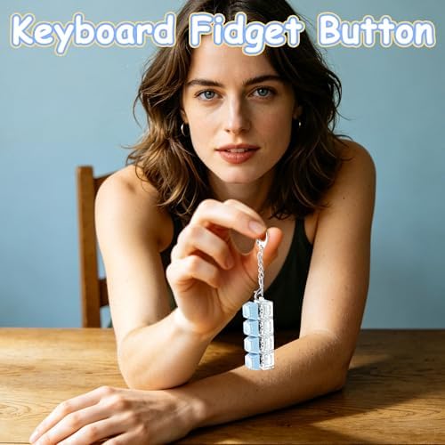 2 PCS Keyboard Fidget Toy, Double Layer Keycap Keyboard Fidget Keychain 4-in-1 Keyboard Decompression Button Finger Clicker Toys, Portable Tactile Button Sensory Toys Stress Relief Gifts（Purple Blue）