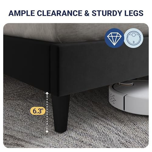 Queen Size Bed Frame with Storage Shelf & Charging Station, Black