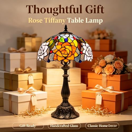 Tiffany Stained Glass Lamp Orange Violet Rose Table Lamp