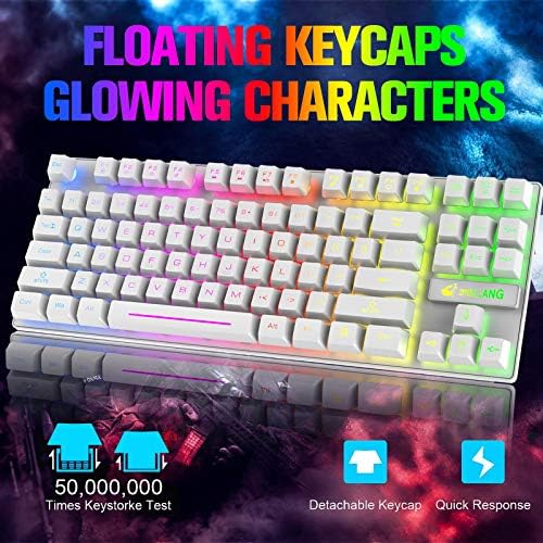 Wireless Membrane Gaming Keyboard and Mouse Set with 87Key Tenkeyless-White