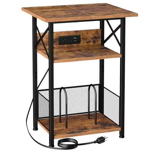 Record Player Stand with Charging Station, Vinyl Record Storage