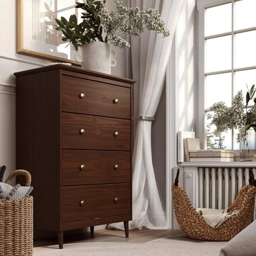 Solid Pine Wood 4 Drawer Dresser Spencer, Walnut