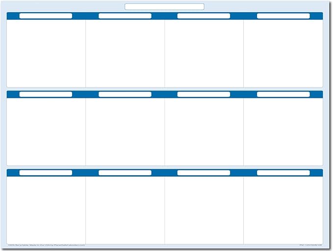Sky Blue 12 Section Task, Objective and Goals Planning System Horizontal 18" Tall 24" Wide. Wall Tray, Dry-Erase Marker, Eraser and 600 Sticky-Notes