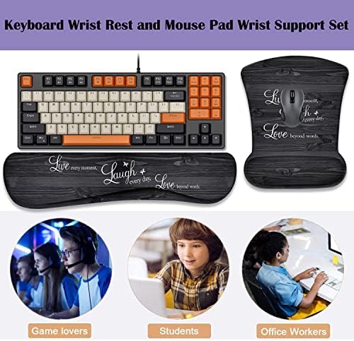 Keyboard Wrist Rest Pad and Ergonomic Mouse Pad Wrist Rest (with Coaster) Set, Non-Slip Base & with Memory Foam for Easy Typing and Wrist Pain Relief - Quote Live Love Laugh