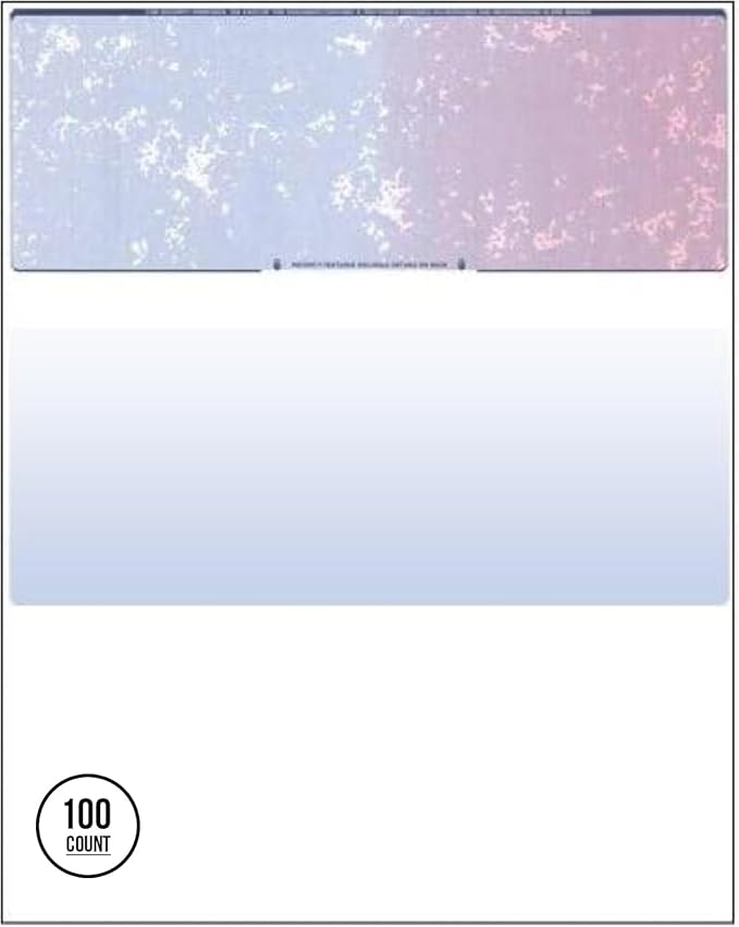 Compuchecks Blank Check Paper - 100 Pack - Computer Security Business Checks, QuickBooks & Laser Printer Compatible - Check On top, Voucher On Bottom - Check Paper Size 8 1/2-11 -Blue/Red Prismatic