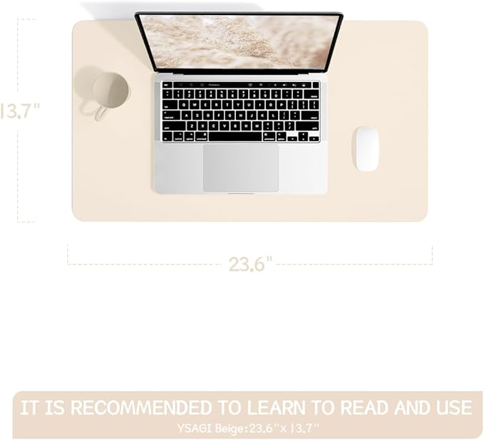 YSAGi Non-Slip Leather Desk Pad, Desk Matt for Desktop, Waterproof Laptop Computer Keyboard Mat, Table Protector Blotter Mat, Large Mouse Pad for Office/Work/Home/Decor(Beige, 23.6" x 13.7")