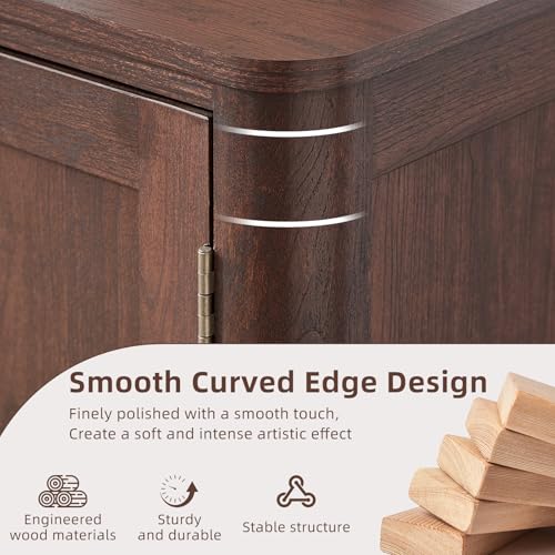 Walnut Sideboard Buffet Cabinet, 46" Arc-Shaped Storage Credenza