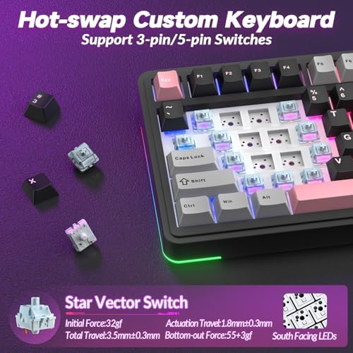 AULA S75 PRO Wireless Mechanical Gaming Keyboard with Screen&Knob, 80 Keys