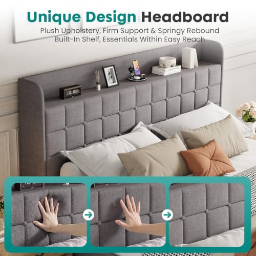 Queen Bed Frame, Upholstered Platform Bed Frame with Storage Drawers
