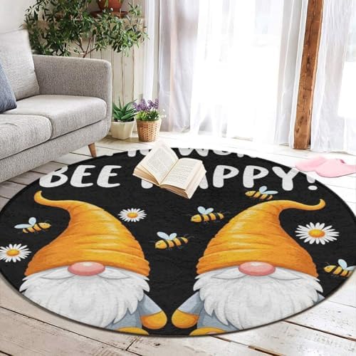 Circular Rugs Large Modern Round Area Rug Fashion Decor Mat for Home Office Bee Gnome