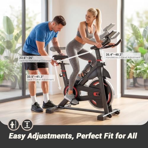 Exercise Bike with APP, Stationary Bikes for Home, Workout Bike for Adults & Seniors, Cycle Machine, Adjustable Height and Resistance, Low Noise, 265lbs Weight Capacity, Easy Assembly