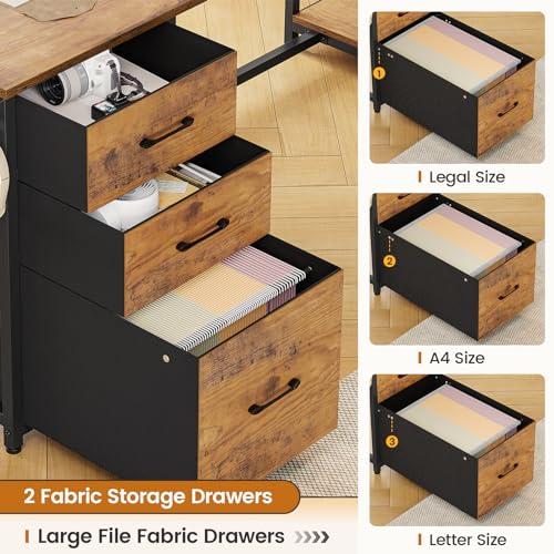58'' L Shaped Computer Office Desk with 3 Drawers and Bookshelf