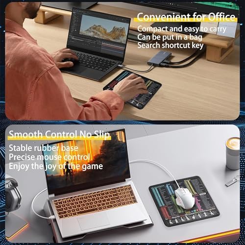 Office Shortcuts Mouse Mat, 30 x 25cm, Portable Excel Cheat Sheet Mouse Pad