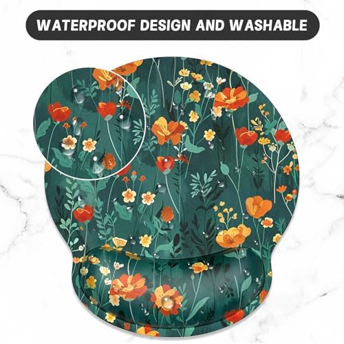 ITNRSIIET Ergonomic Mouse Pad with Wrist Support Wrist Rest Smooth Surface Non-Slip Rubber Base Comfortable Office Supplies Pain Relief, 9.8 x 9.1 inches, Beautiful Flowers