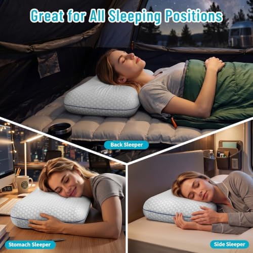 CushyOasis Memory Foam Pillows for Sleeping, Bed Pillow, Camping Size