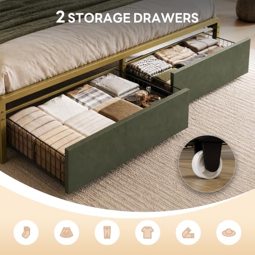 King Size Bed Frame with 2 Drawers and Charging Station