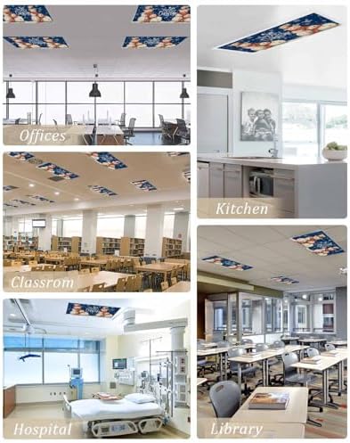Christmas Snowman Magnetic Fluorescent Light Covers for Ceiling Lights 2 x 4 Feet,Vintage Snowflakes Watercolor Blue Office Classroom Kitchen Drop Ceiling Light Covers Filters Shade Panel 4 Packs