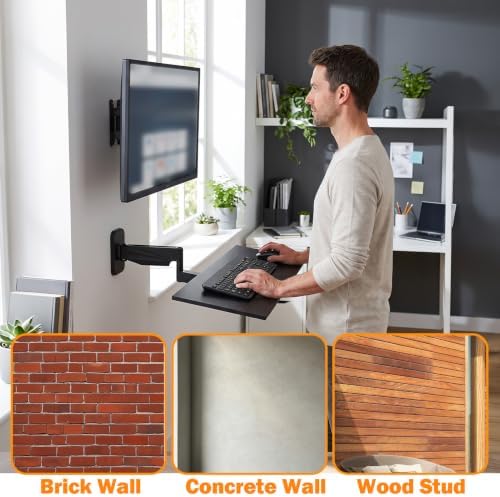 Adjustable Wall-Mounted Keyboard Tray with Spring Arm, Ergonomic 23.6" Aluminum Workstation, 180° Swivel & 90° Tilt, Cable Management, Space-Saving Wall Mount Desk Space Saver，A