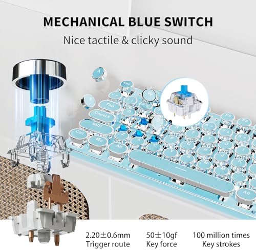 Wireless Typewriter Style Mechanical Keyboard with White Backlit, Full Size