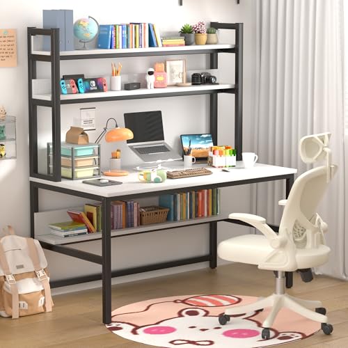 Desk with Shelves, Computer Desk with Hutch, 55"