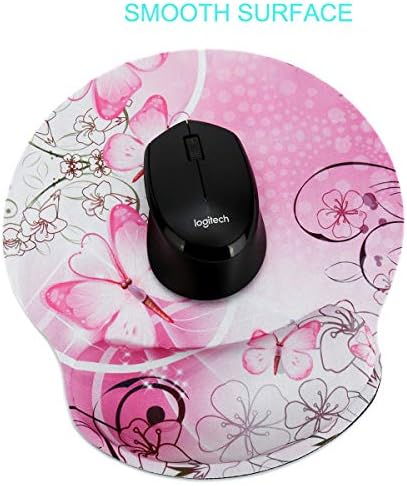 RICHEN Memory Foam Mouse Pad with Wrist Support,Ergonomic Mouse Pad with Wrist Rest,Non-Slip Rubber Base for Computer Laptop & Mac,Lightweight Rest for Home,Office & Travel (Pink Butterfly)