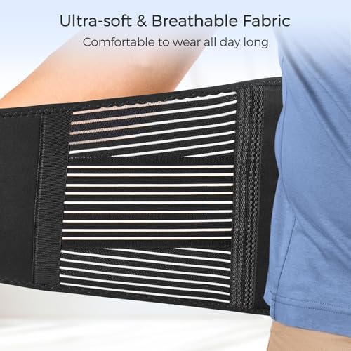 FREETOO Back Braces for Lower Back Pain Relief with 6 Stays, Breathable Back Support Belt for Men/Women for work, Anti-skid lumbar support belt with 16-hole Mesh for sciatica(M) (Pack of 2)