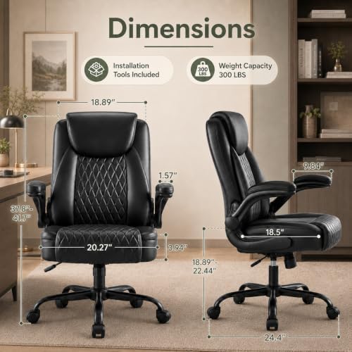 GTPLAYER Black Office Desk Chair with 90° Flip-up Arm, 2 Pack