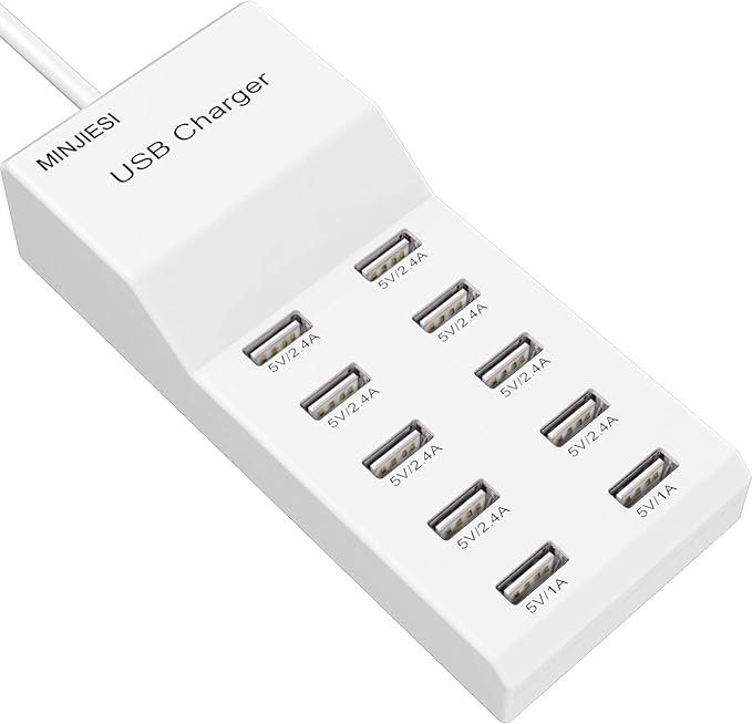 USB Charging Stations 50w10A 10 Ports Multiple Charging Block/Power USB Strip for iPhone Android Smartphone Tablet Smart Watch AirPods Samsung and Multiple Charger Plug…