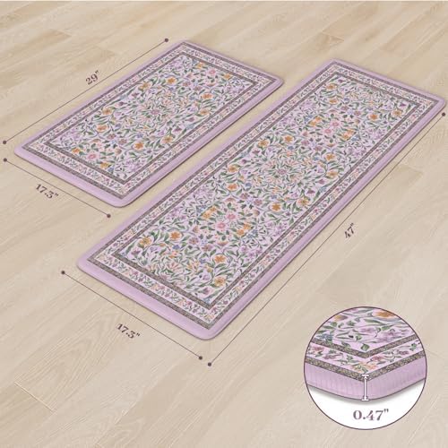 KIMODE Anti Fatigue Kitchen Mat,Cushioned Boho Flower Kitchen Rug Sets of 2