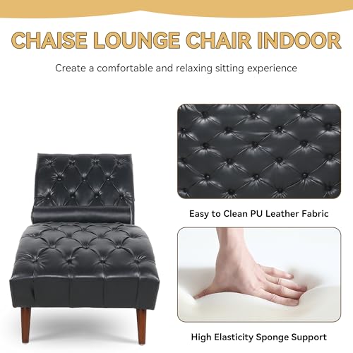 PU Leather Chaise Lounge Chair Indoor, Armless, Black