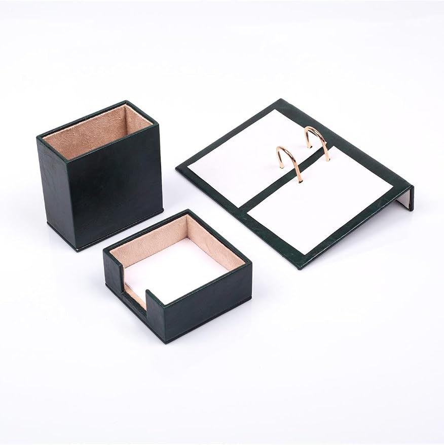 Luna Luxury Leather Desk Set – 9 Piece Executive Desk Organizer with Desk Pad, Fountain Pen Set, Pen Holder & A5 Note Case – Professional Office Desk Accessories – Multiple Colors (Green)