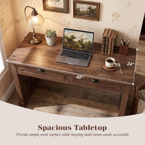 48” Computer Desk with 2 Drawers, Farmhouse Executive Desk