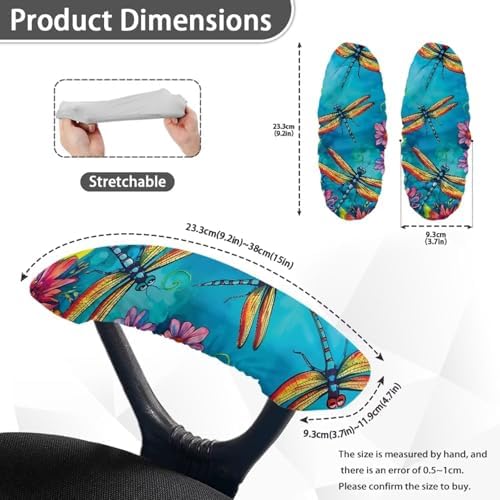 Dragonfly Print Office Chair Arm Covers Set of 2, Soft Elastic Fabric Chair Arm Rest Covers, Stretchy Washable Office Chair Arm Covers for Desk Chairs Computer Chair, Blue