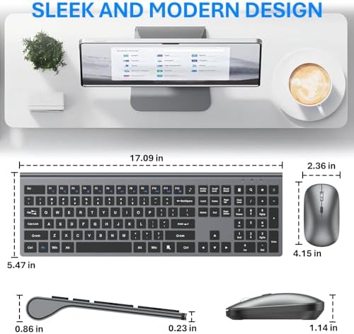 Wireless Keyboard and Mouse Combo, Ultra Slim Full Size Silent Keyboard