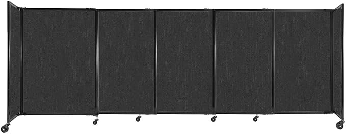 Versare Straightwall Sliding Portable Wall Partition | Freestanding Office Dividers | Locking Wheels | Temporary Room Separator | 11'3'' Wide x 4' Tall Black Fabric Panels